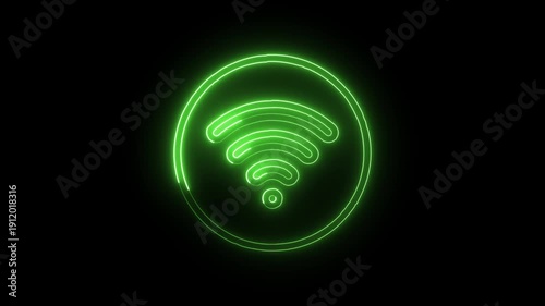 Glowing Neon Wifi Icon Isolated on Black Background. HD Video Motion Graphic Animation