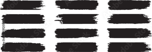 Straight line brush strokes. black hand drawn stripes, smears. paint roller line brushstrokes set.