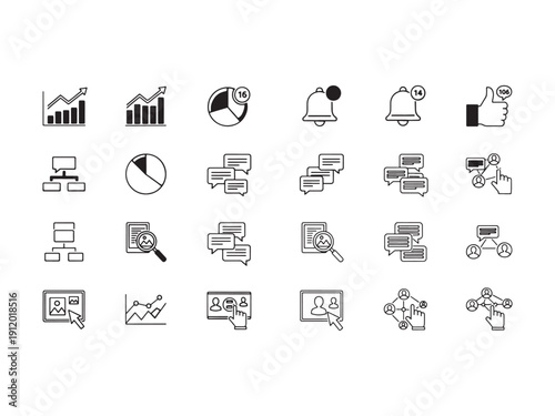 A comprehensive collection of vector business and finance icons featuring web technology, money symbols, and mobile phone signs in a professional doodle illustration set for internet and media design