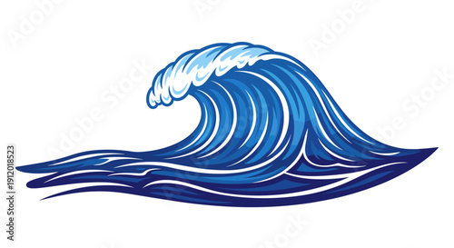 Stylized Deep Blue Ocean Wave Graphic Line Art