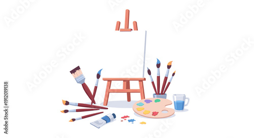 Artist Studio Tools with Easel and Paints