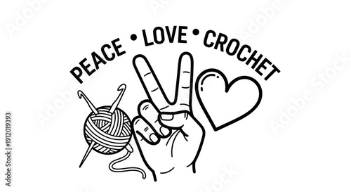 Peace Love Crochet Crafting Slogan Illustration