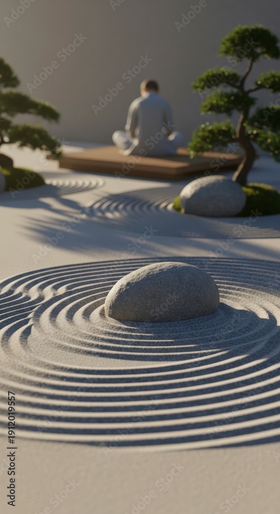 Naklejka premium Serene Zen garden with raked sand.