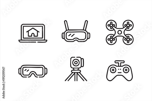Remote control and camera vector pictogram set