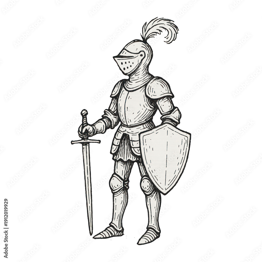 Obraz premium PNG Medieval knight sketch illustration.