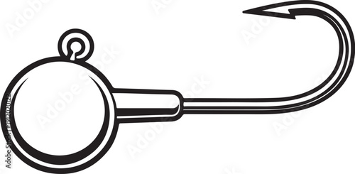 Fishing Jig Hook Black and White Line Art Illustration