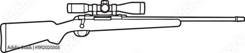 Bolt Action Rifle with Scope Black and White Line Art Illustration