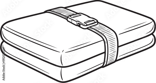 Folded Mattress with Strap Black and White Line Art Illustration