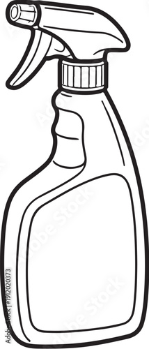 Spray Bottle Cleaning Product Black and White Line Art Illustration