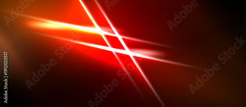 Abstract red light streaks cross dark background. Bright energy radiates, creating dynamic visual effect. Intense color dominates composition.