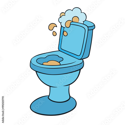 A chaotic bathroom scene with water spilling from an overflowing toilet, splashing around, creating a messy, frantic, and unexpected watery disaster.
