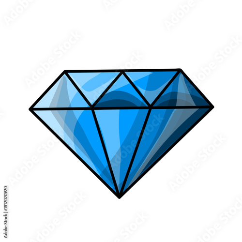Sparkling blue diamond icon. Cartoon vector illustration of a precious gemstone isolated on white, symbol of luxury, wealth, quality and value.