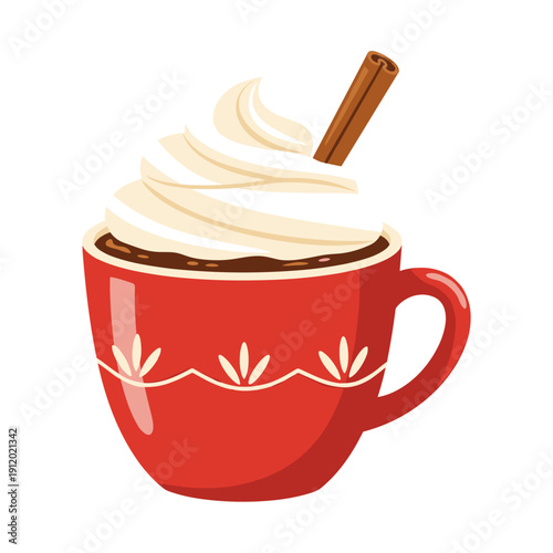 Mug of Hot Cocoa with Whipped Cream and Cinnamon