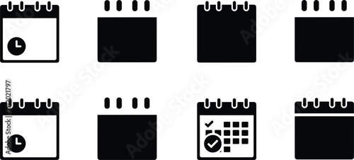 Calendar schedule planner icon set with date reminder and checklist flat vector illustration isolated