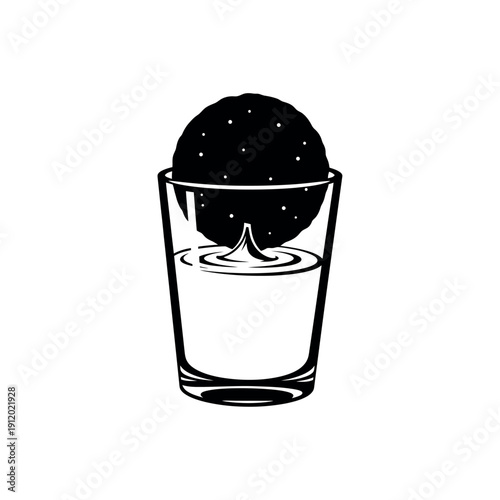 Round Cookie Dunked into Glass of Milk Silhouette