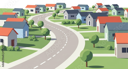 Suburban Neighborhood with Winding Road.