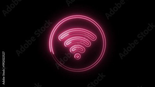 Glowing Neon Wifi Icon Isolated on Black Background. HD Video Motion Graphic Animation