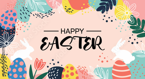 Happy easter floral banner background design