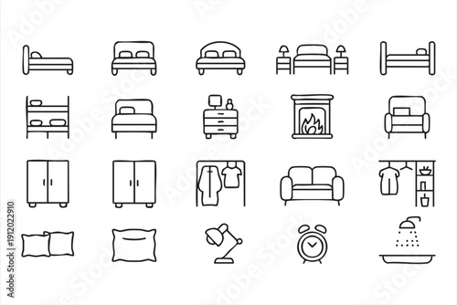 Apartment interior essentials line icon set for booking platforms