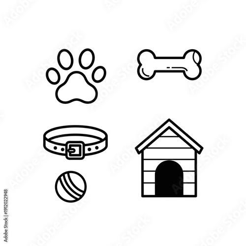 Pet Care Accessories and Dog House Icon Set