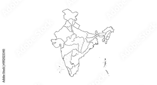 Map of India Silhouette with Regional Borders