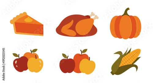 Collection of Thanksgiving Food and Autumn Icons
