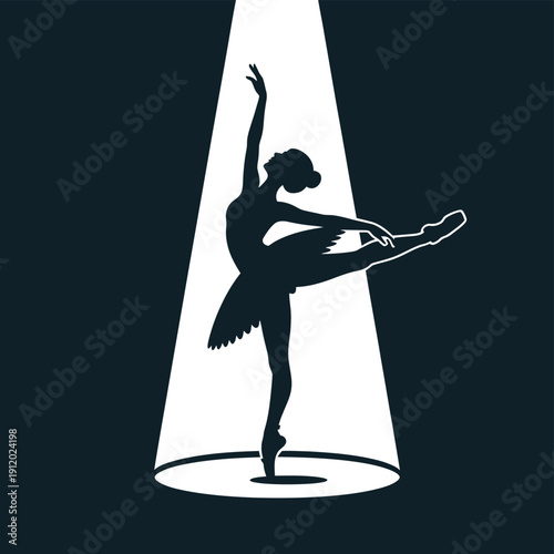 Silhouette of a ballerina gracefully poised in a spotlight s glow