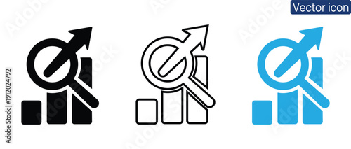 Modern vector icons illustrating growth and progress with male gender symbols and increasing arrows