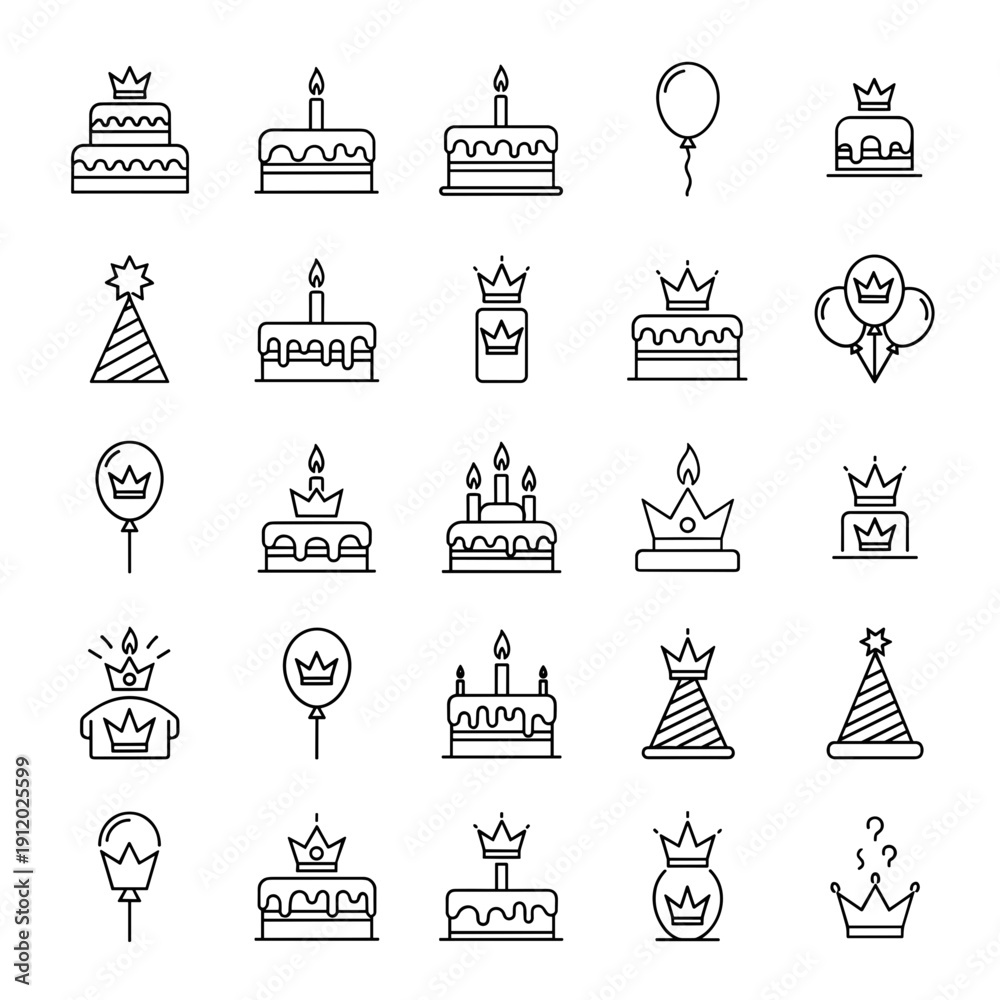 Fototapeta premium Set of Birthday Party and Celebration Outline Icons