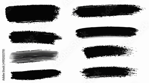 Paint splash splatter ink brush blobs set. Brush paint stroke set, Dry brush texture. Grunge paint lines, rough drawn elements. Dirty liquid spots, rough dust, grain pattern 
