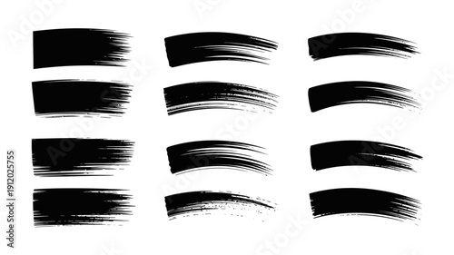 Paint splash splatter ink brush blobs set. Brush paint stroke set, Dry brush texture. Grunge paint lines, rough drawn elements. Dirty liquid spots, rough dust, grain pattern 
