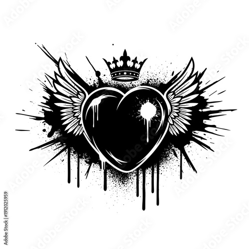 Gothic Heart with Wings and Royal Crown