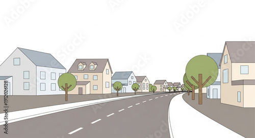 Suburban Street with Houses and Trees.