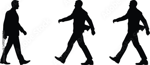 Three side profile silhouettes of walking businessmen