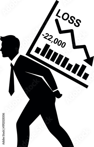 Businessman carrying heavy financial loss graph