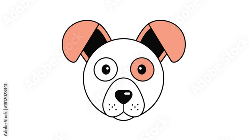 Adorable cartoon dog face illustration with pink floppy ears and a matching pink patch around one of its eyes.