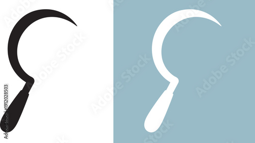 Sickle vector icon, solid black vector and one  line act , Sickle logo, Grass sickle icon silhouette, 
Traditional farming hand tool evector on white background Formats Included EPS

