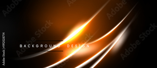 Abstract orange lines over black background. Modern design element, dynamic curves, bright glow, simple text overlay.