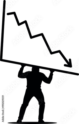Man struggling to hold up a declining graph