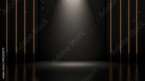 Luxurious gold stage display with spotlight and bokeh
