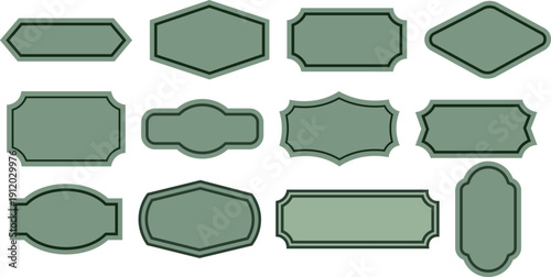 Collection of various vintage style blank ornamental shape badges set isolated