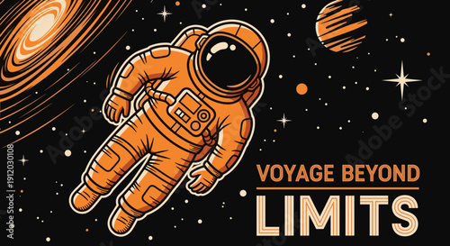 Spaceman floating in galaxy cosmic background