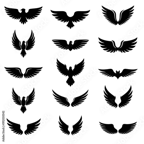 Phoenix and eagle wing silhouettes for logo design