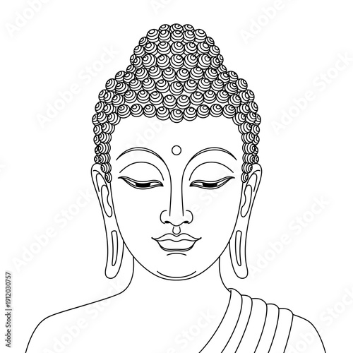 Buddha Line Art Illustration – Spiritual Meditation Calm Outline Portrait