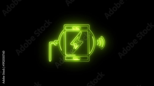 Glowing Neon Wireless Charger Icon Isolated on Black Background. HD Video Motion Graphic Animation