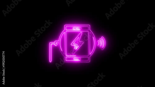 Glowing Neon Wireless Charger Icon Isolated on Black Background. HD Video Motion Graphic Animation