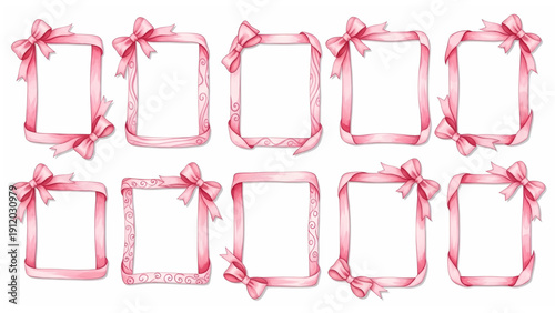 Collection of pink ribbon frames for photo editing