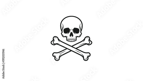 Classic skull and crossbones symbol in black outline against a white background representing danger or a pirate theme.