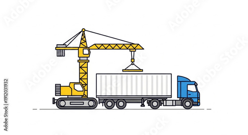 Truck and Crane Illustration Vector.