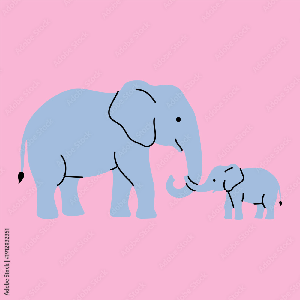 Fototapeta premium Minimalist Elephant Parent and Baby Artwork